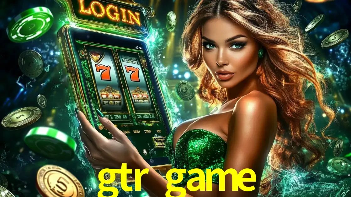 Mulher com tema verde apresentando o aplicativo do cassino gtr game com um jogo de slot de 777, cercada por fichas de cassino e uma aura de sorte.