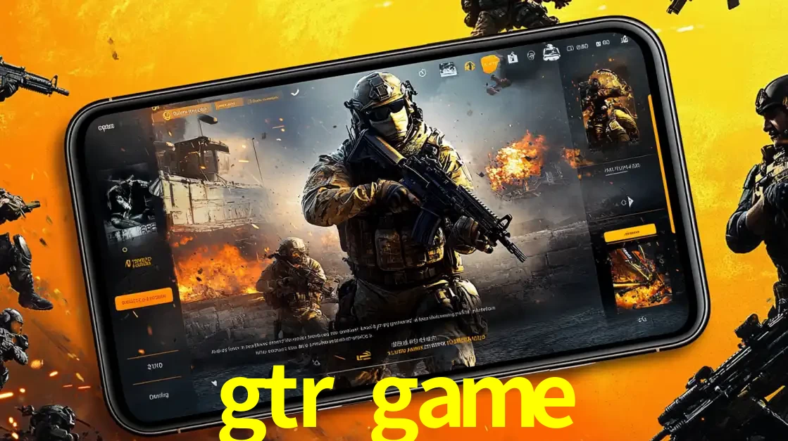 Um smartphone exibindo a interface de um jogo de tiro em primeira pessoa, com um soldado em um cenário de batalha, representando a ação dos e-sports para apostar no gtr game.