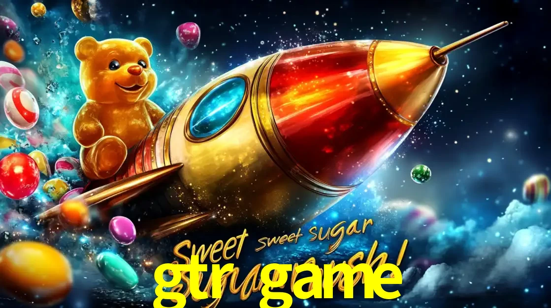 Arte promocional do jogo de slot Sugar Rush, com um urso de pelúcia em um foguete viajando pelo espaço de doces, um dos jogos divertidos disponíveis no cassino gtr game.