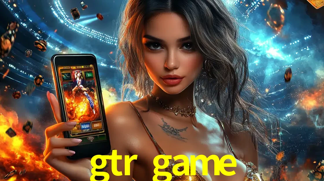 Mulher segurando um celular com um jogo de slot em destaque, tendo como fundo um estádio vibrante, simbolizando a emoção de jogar no cassino móvel gtr game.